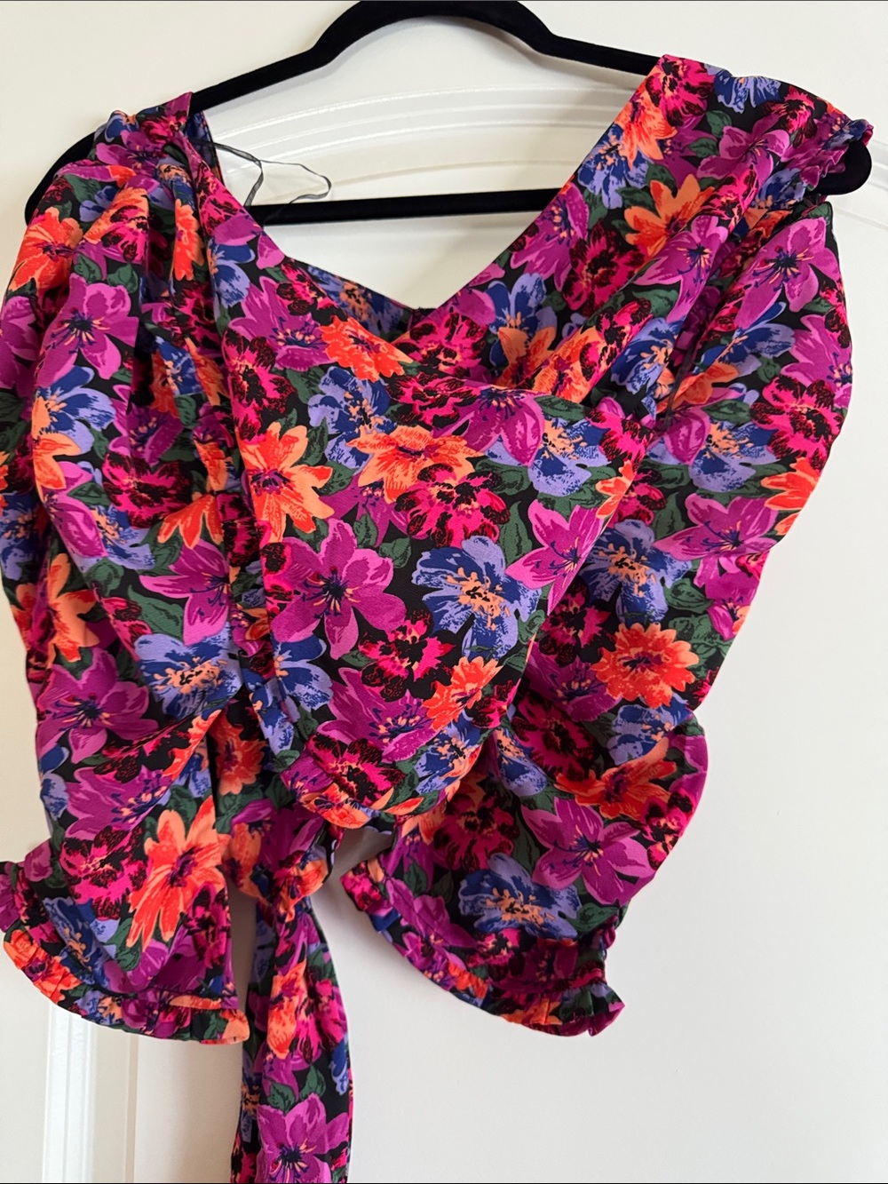 Maronie Floral Print Silk Blouse in Vibrant Purple & Red